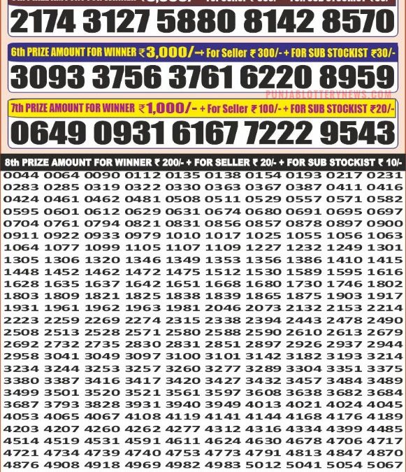 Punjab State Dear 100 Monthly Lottery Result